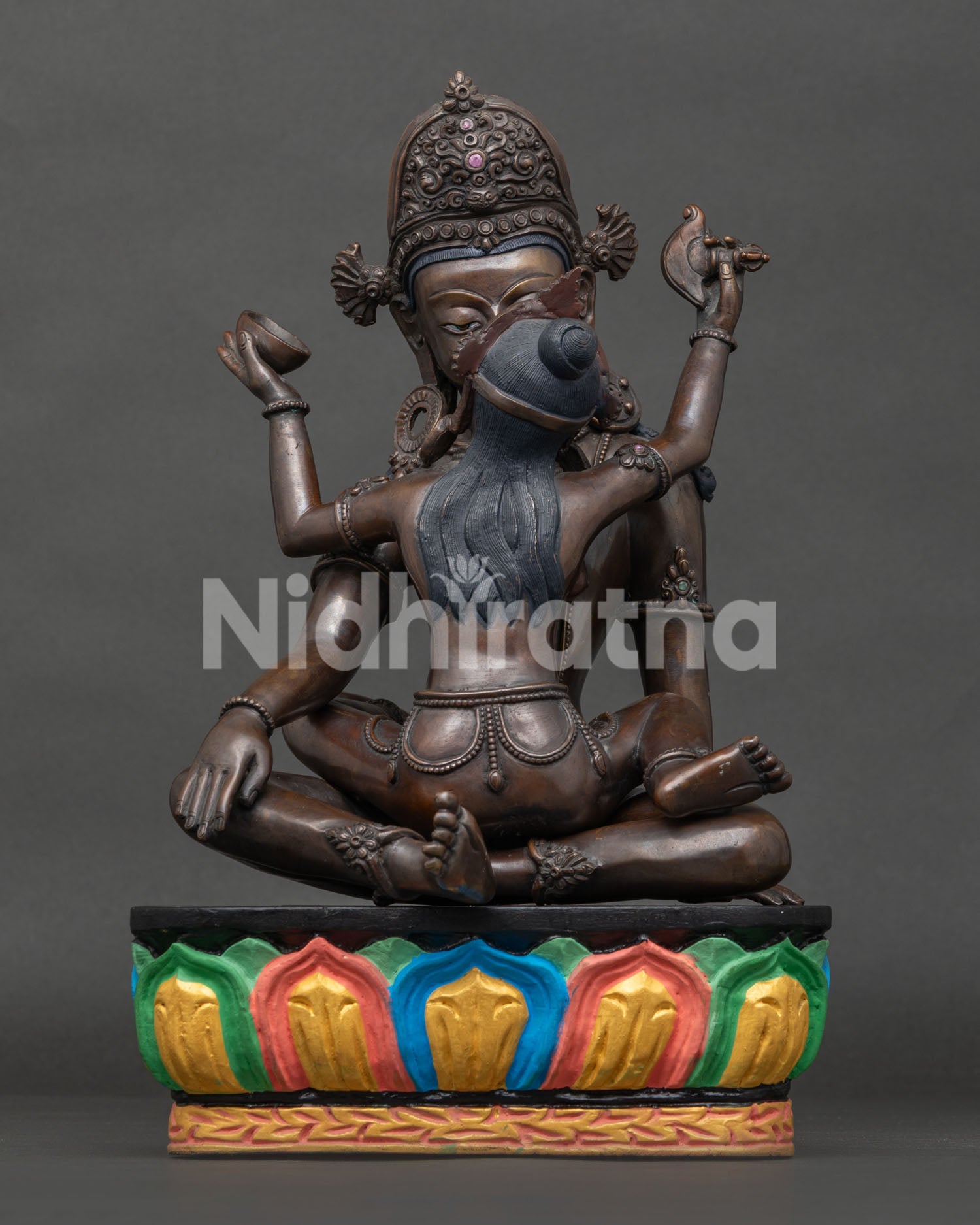 Indra with consort statue handcrafted by Newari artist in Patan Nepal.