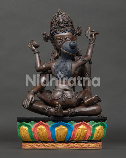 Indra with consort statue handcrafted by Newari artist in Patan Nepal.