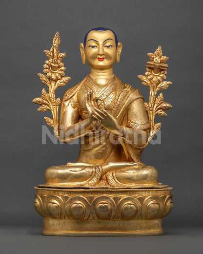 Je Tsongkhapa Buddhist Statue with Gyaltsab Je and Khedrup Je disciples on lotus thrones