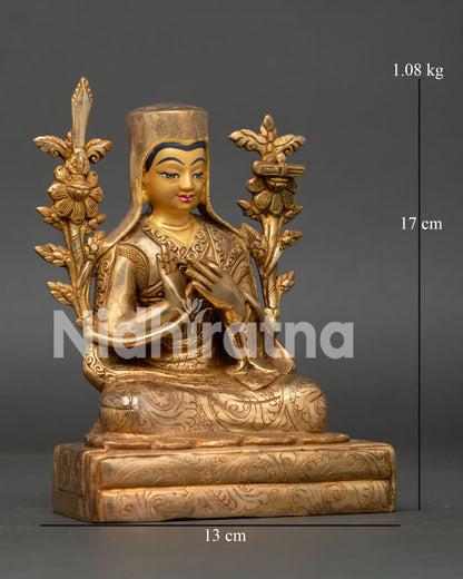 Je Tsongkhapa Statue Holding Utpala Stem with Wisdom Flame Sword and Prajnaparamita Sutra