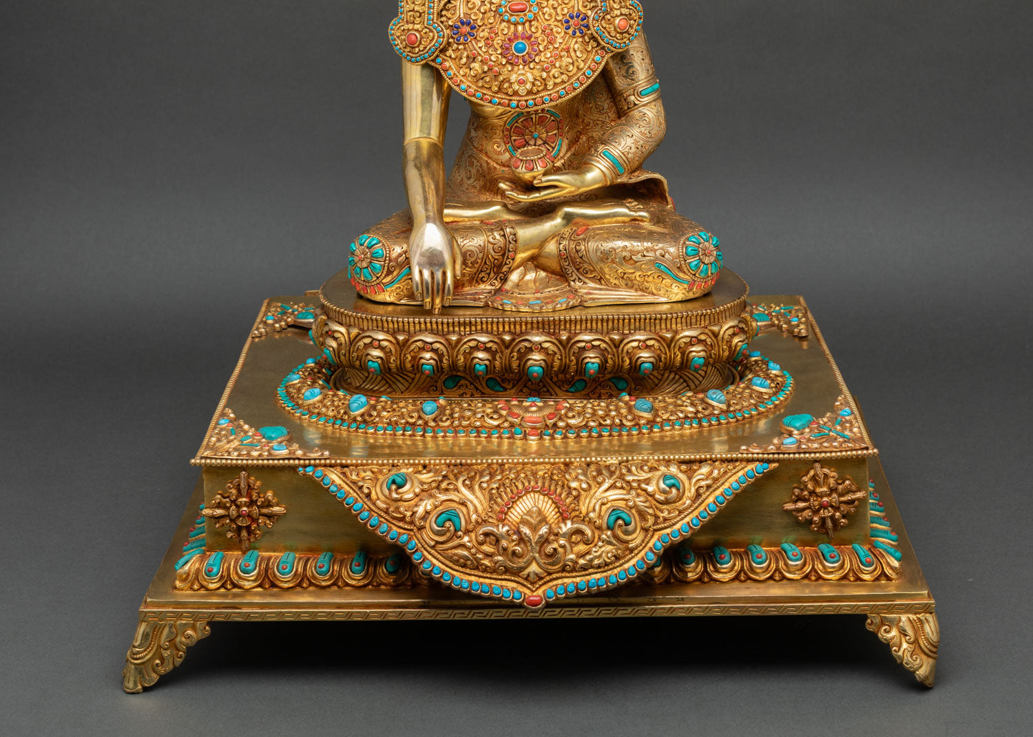 Jowo Rinpoche Buddha statue Bhumisparsha mudra earth touching hand copper gold gilded sacred Himalayan Buddhist sculpture
