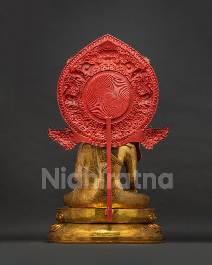 Jowo Rinpoche Statue Back View, Lotus Throne Base with Uchen Script Engraving