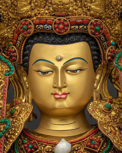 Jowo Rinpoche Statue Face Close Up Serene Gold Gilded Buddha Shakyamuni Expression