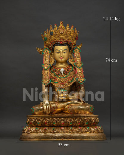 Jowo Rinpoche Statue Front View Gold Gilded Buddha Shakyamuni in Bhumisparsha Mudra