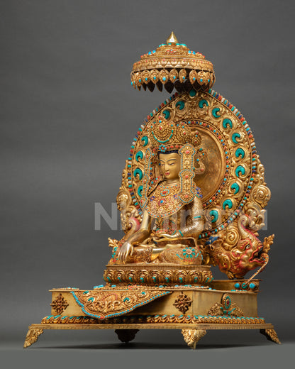 Jowo Rinpoche statue jeweled crown earrings necklace semi precious stones Tibetan Buddhist iconography spiritual altar statue