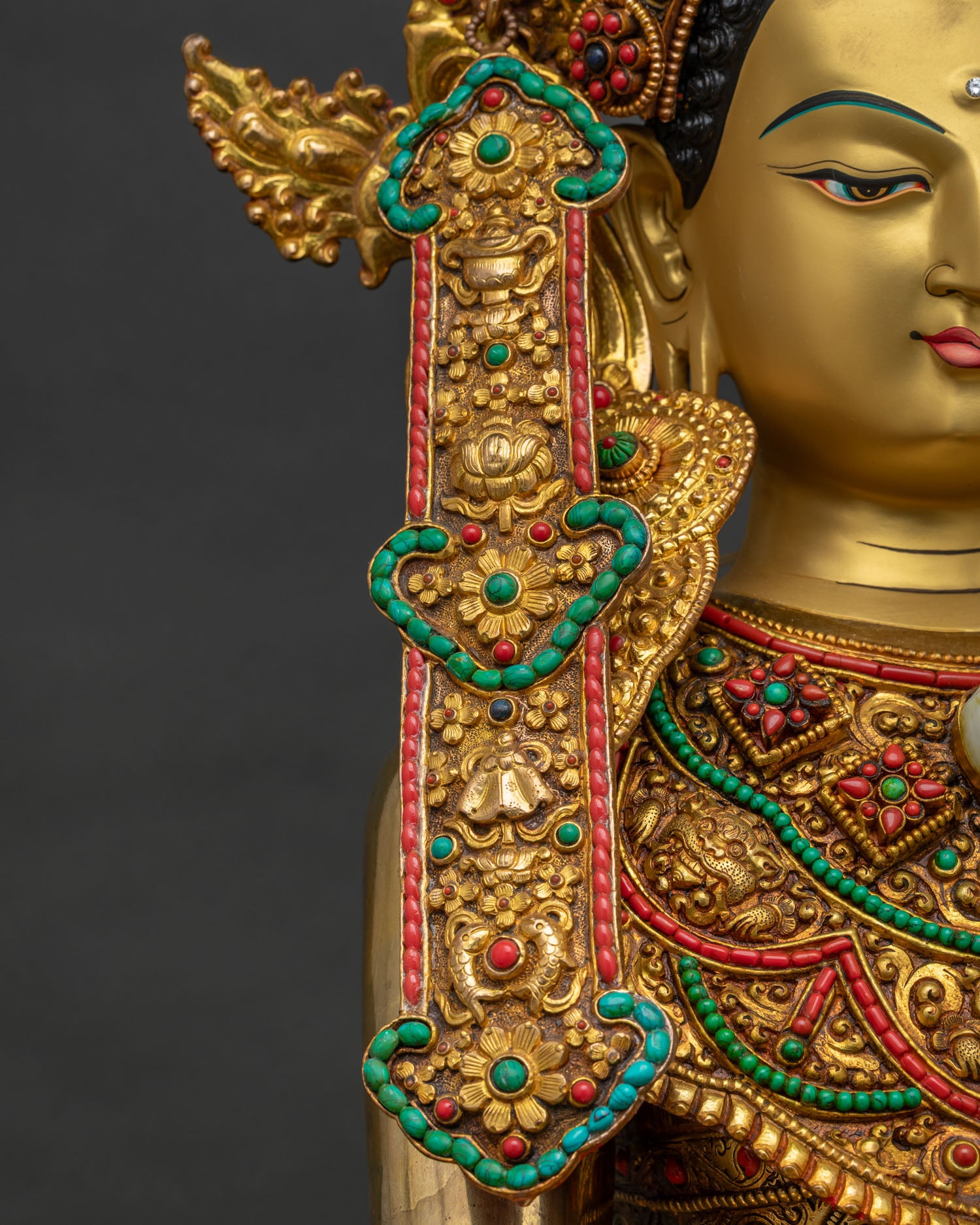 Jowo Rinpoche Statue Side Face Detail Gold Gilded Buddha Shakyamuni Profile