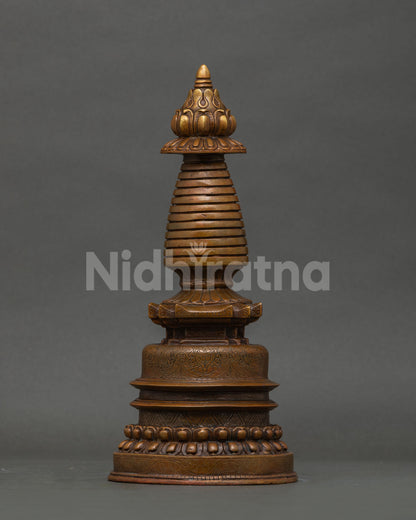 Kadampa Stupa handcrafted from copper by Newari artists from Patan Nepal.