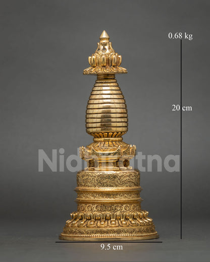 Kadampa Stupa made from copper with 24K gold plating and floral carvings