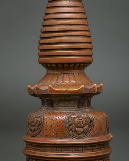 Kadampa Stupa with oxidized copper finish for Buddhist altar, meditation room, or home shrine