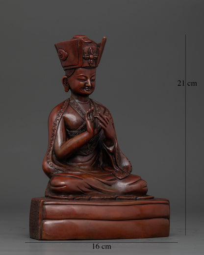 Karmapa Buddhist Statue Copper Lost Wax Casting Oxidized Finish
