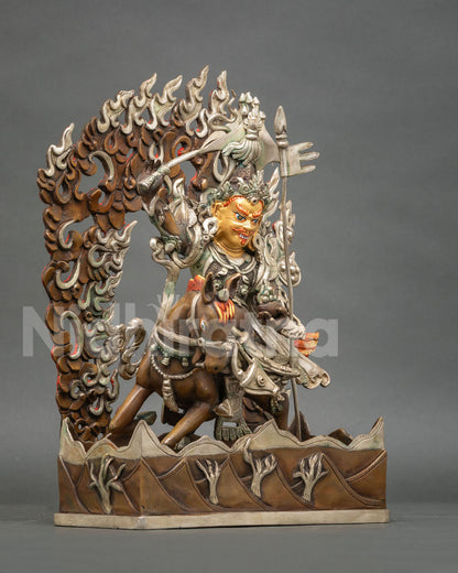 King Gesar horse statue with chemically oxidized copper details.