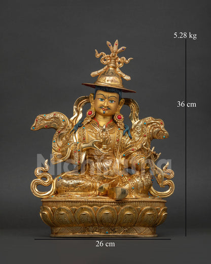 King Gesar Norbu Dradul Statue front view gold fire-gilded copper