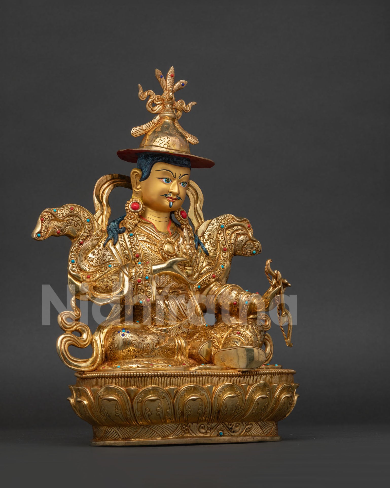 King Gesar Norbu Dradul Statue right view side handcrafted copper sculpture