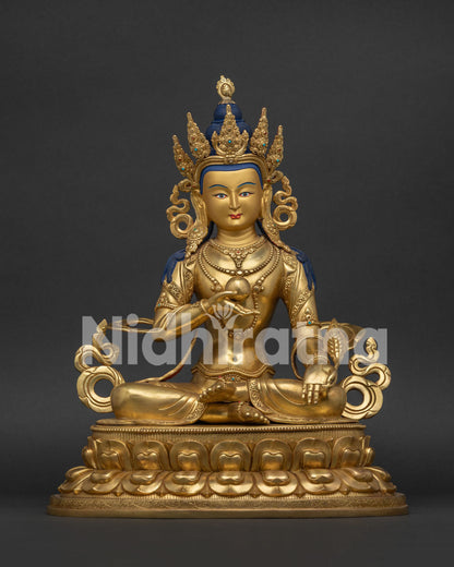 Kshitigarbha Bodhisattva Statue with 24K gold gilded copper and semi precious stones