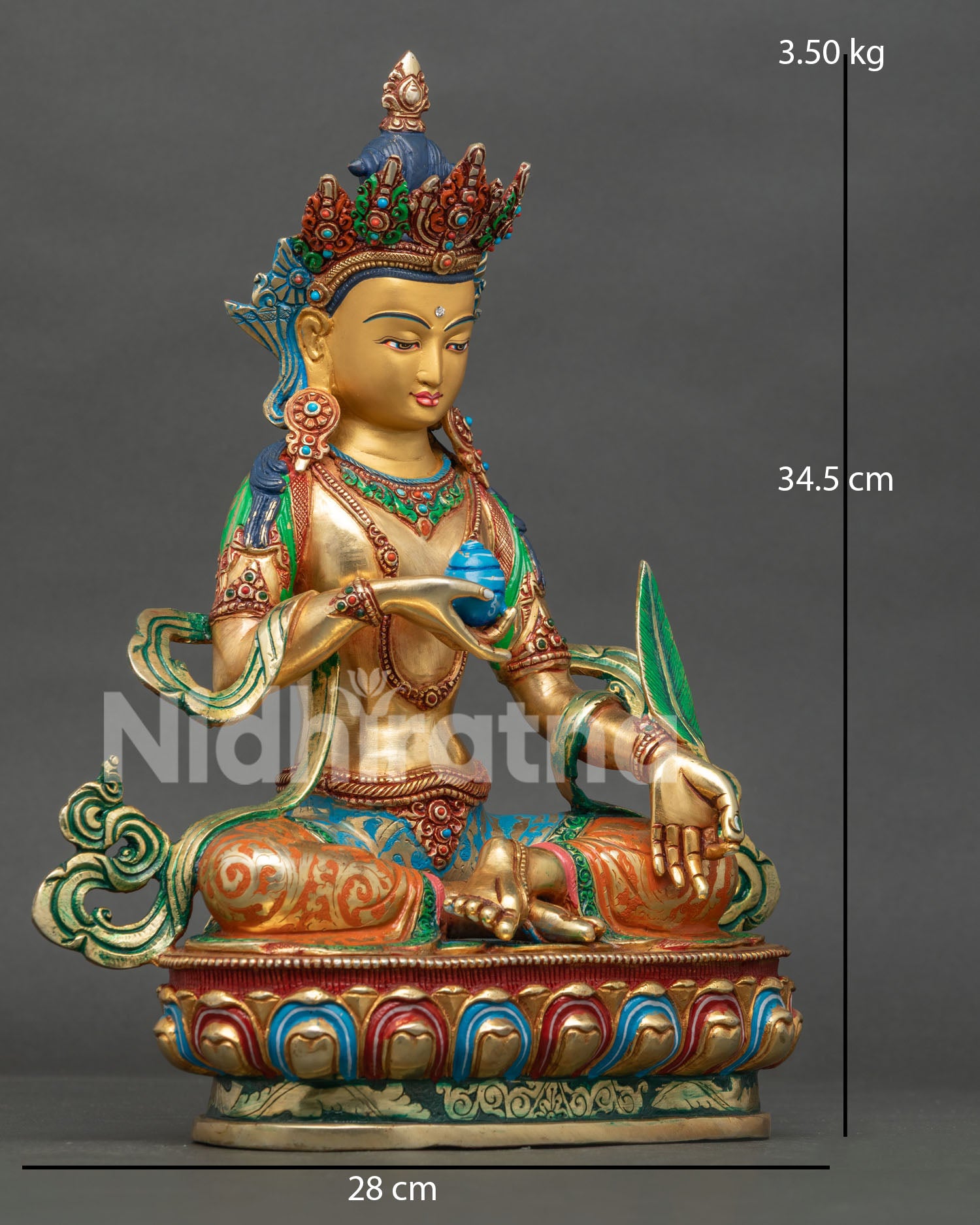 Kshitigarbha Bodhisattva statue with gold painted face lotus throne and Cintamani jewel