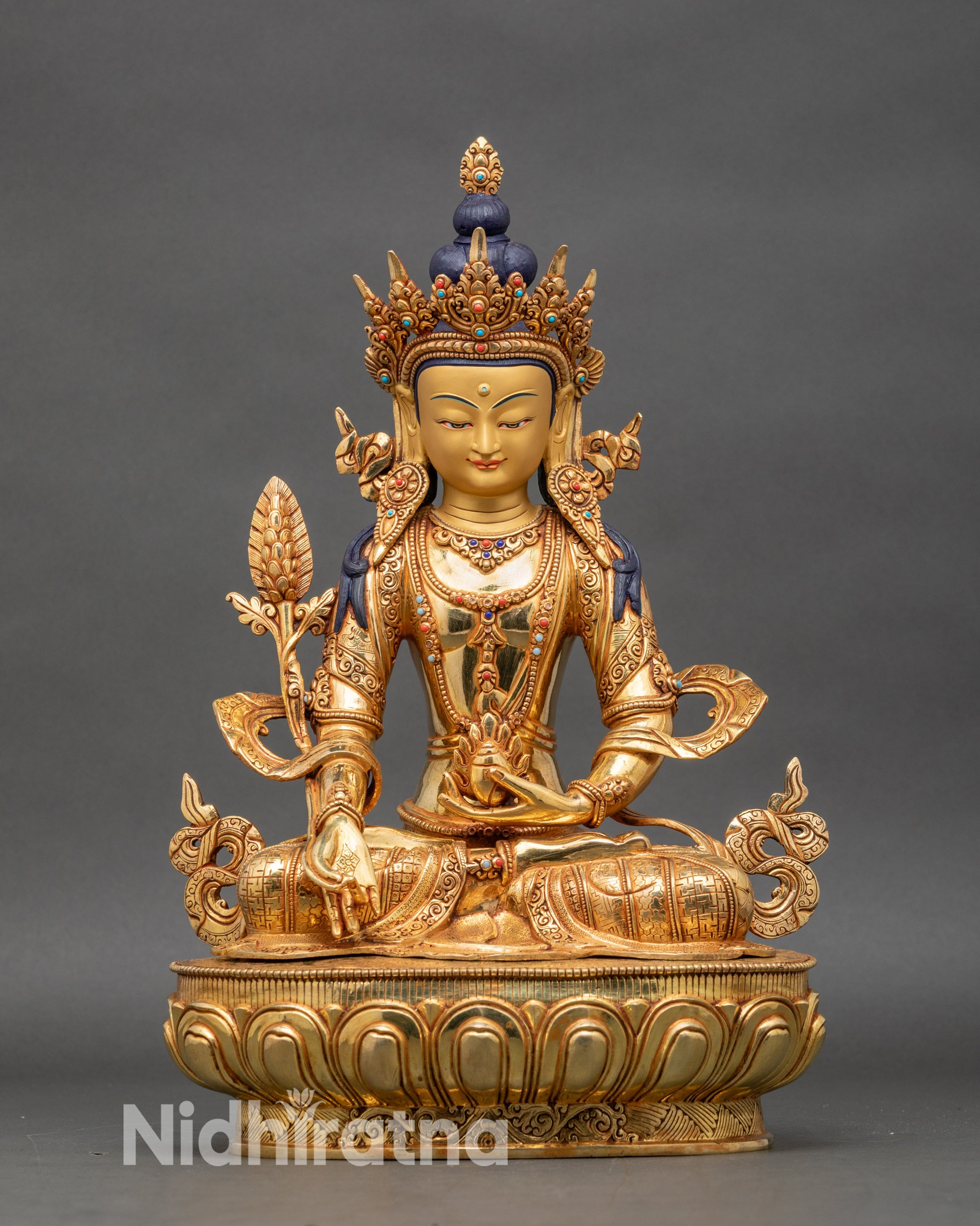 kshitigarbha-lord-jizo-statue-front-view-gold-gilded-copper-handcrafted-nepalese-art