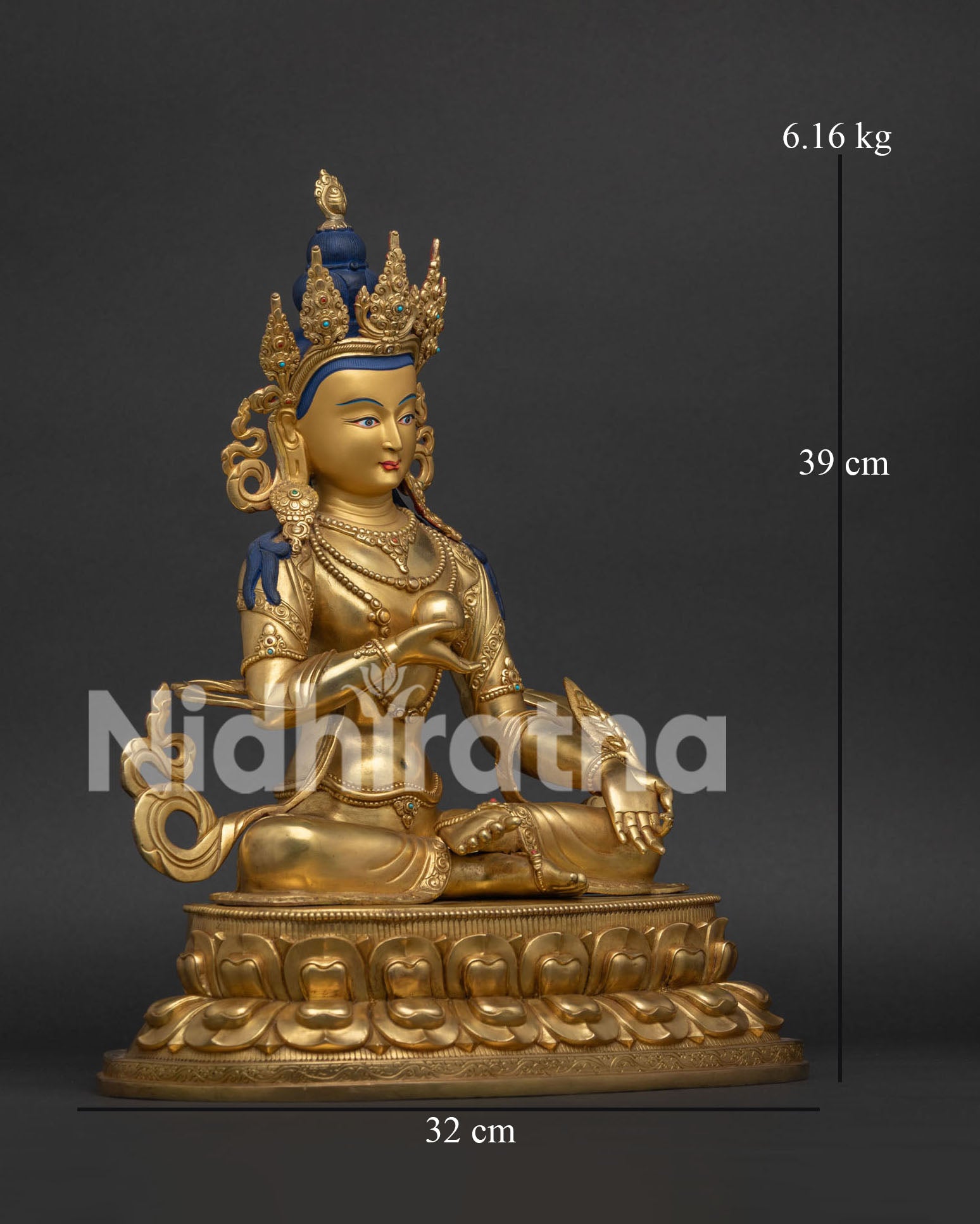 Kshitigarbha Statue seated on double lotus pedestal holding Cintamani jewel