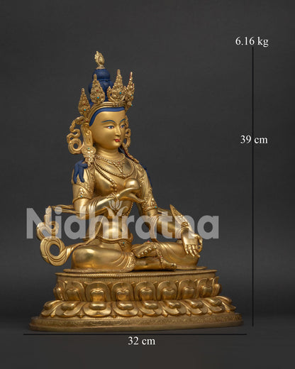 Kshitigarbha Statue seated on double lotus pedestal holding Cintamani jewel