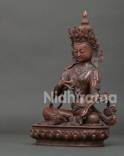Kshitigarbha Statue Seated on Lotus Pedestal Holding Chintamani Jewel Lost Wax Casting.