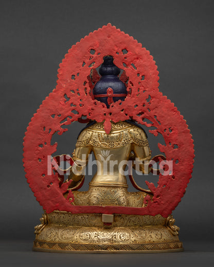 Ksitigarbha Bodhisattva Statue back view with handcrafted copper details