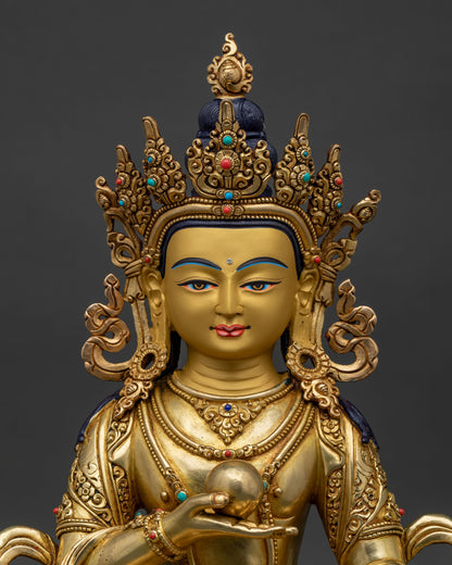 Ksitigarbha Statue regular close up showing gold gilding and gemstone details
