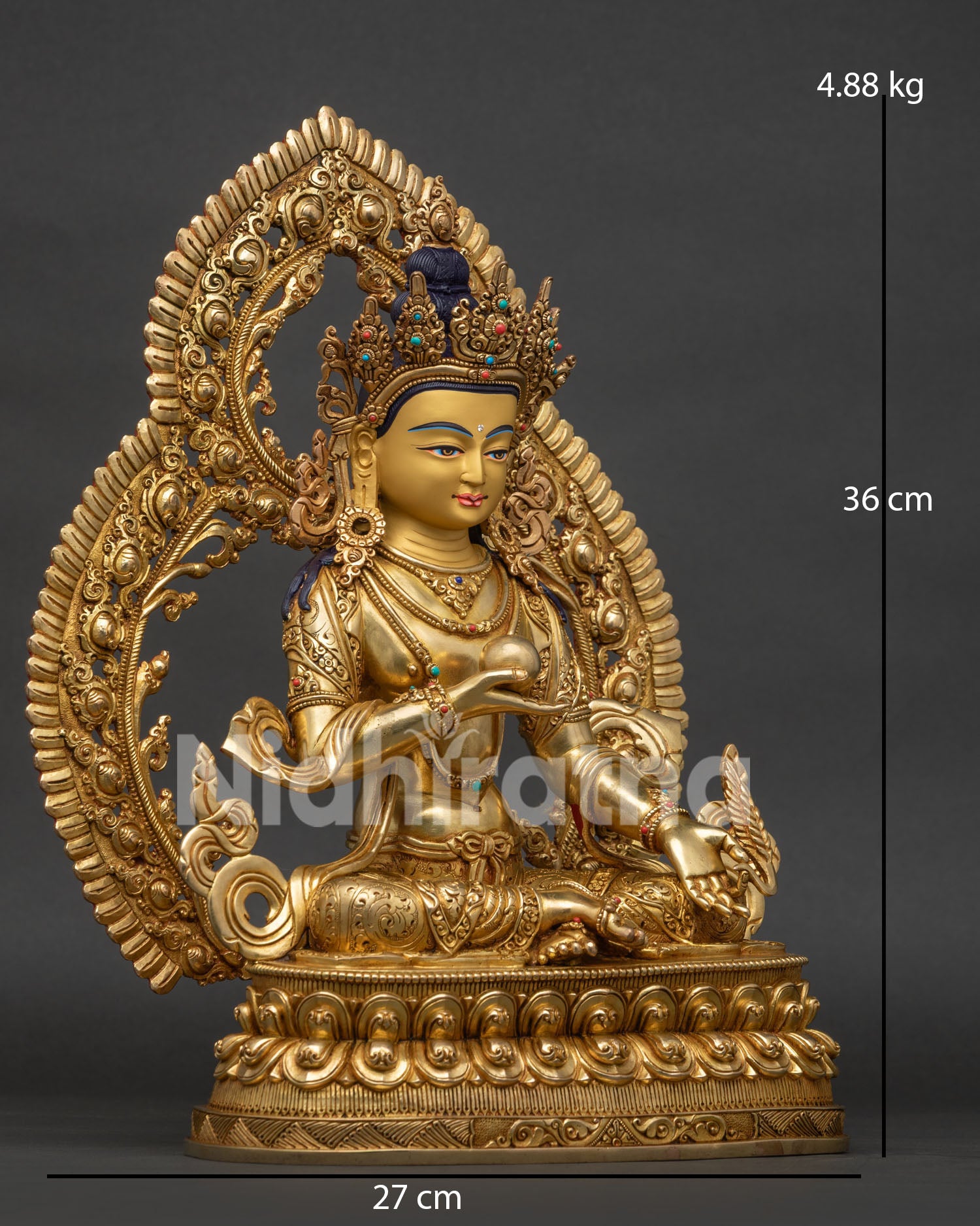 Ksitigarbha Statue right view side showing copper carving and halo design