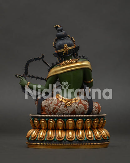 Kurukulla statue back view – hand-carved gold-gilded copper Buddhist sculpture