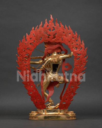 Kurukulla statue carved lotus pedestal Vajrayana Buddhist deity art.