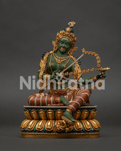 Kurukulla statue front view – hand-carved gold-gilded copper Buddhist Dakini sculpture