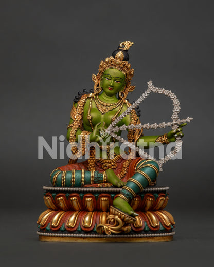 Kurukulla statue front view – handcrafted gold-gilded copper Buddhist Dakini sculpture