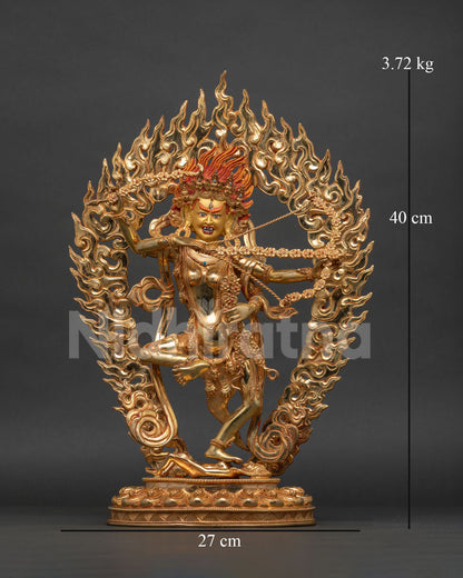 Kurukulla statue gold fire gilded copper Newari craftsmanship Nepal.