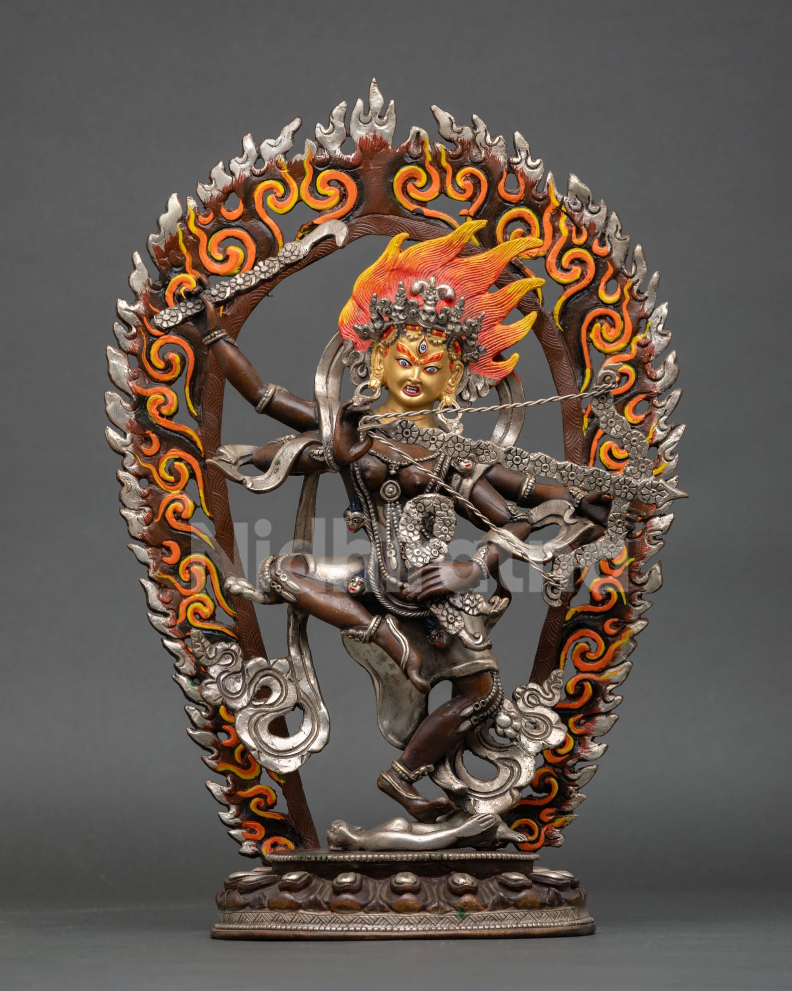 Kurukulla statue oxidized copper Tibetan Buddhist deity sculpture Nepal front view