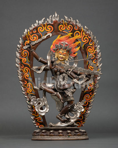 Kurukulla statue oxidized copper Tibetan Buddhist deity sculpture Nepal front view