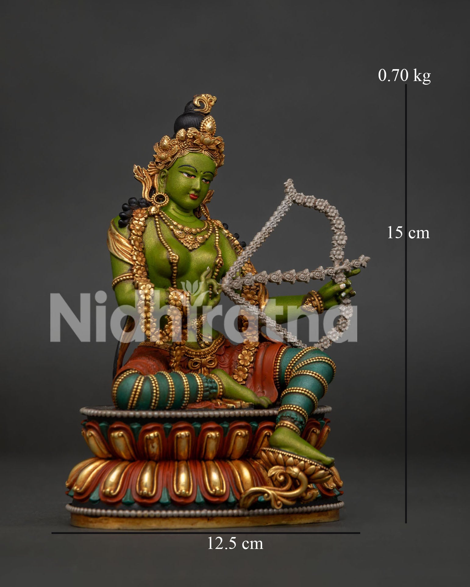 Kurukulla statue right side view – handcrafted gold-gilded copper sculpture