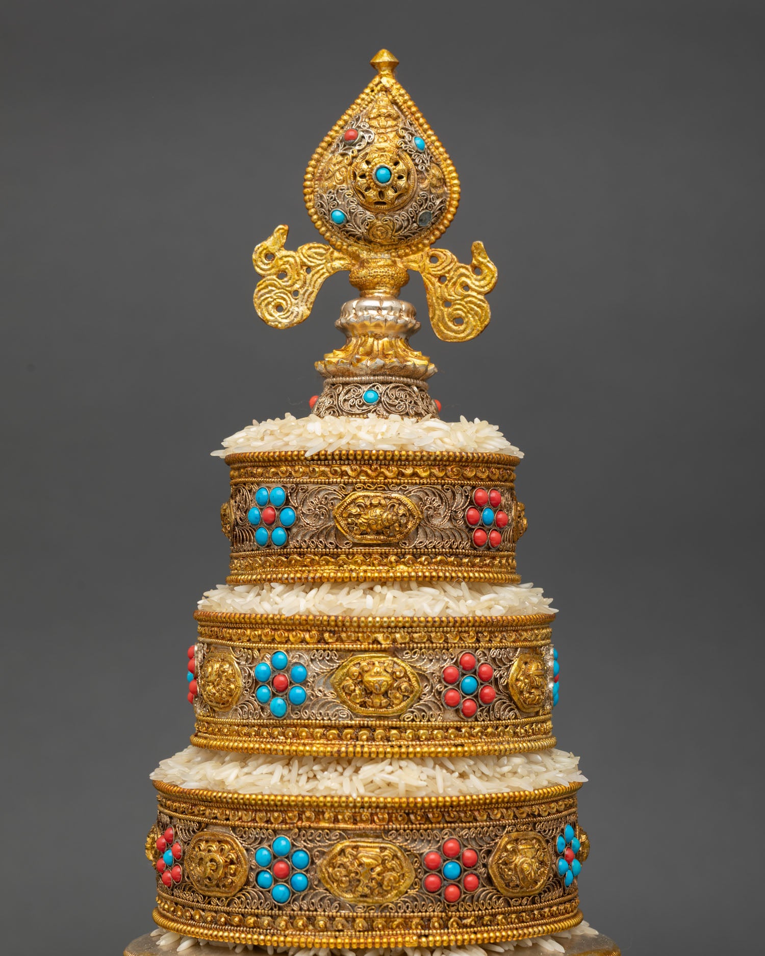 large copper mandala offering set for buddhist altar and ngondro practice