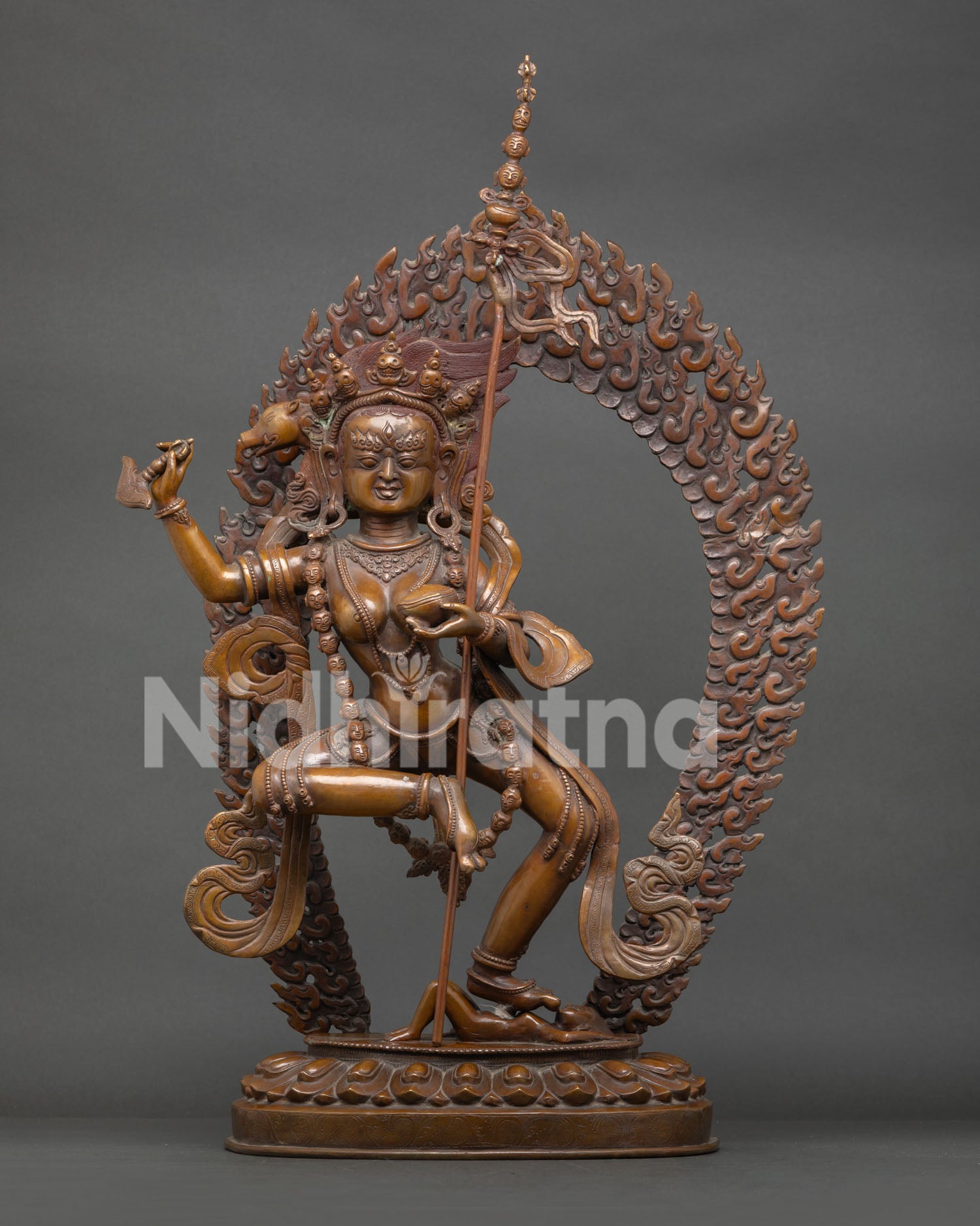 Large Dorje Phagmo Statue front view oxidized copper Buddhist sculpture from Nepal