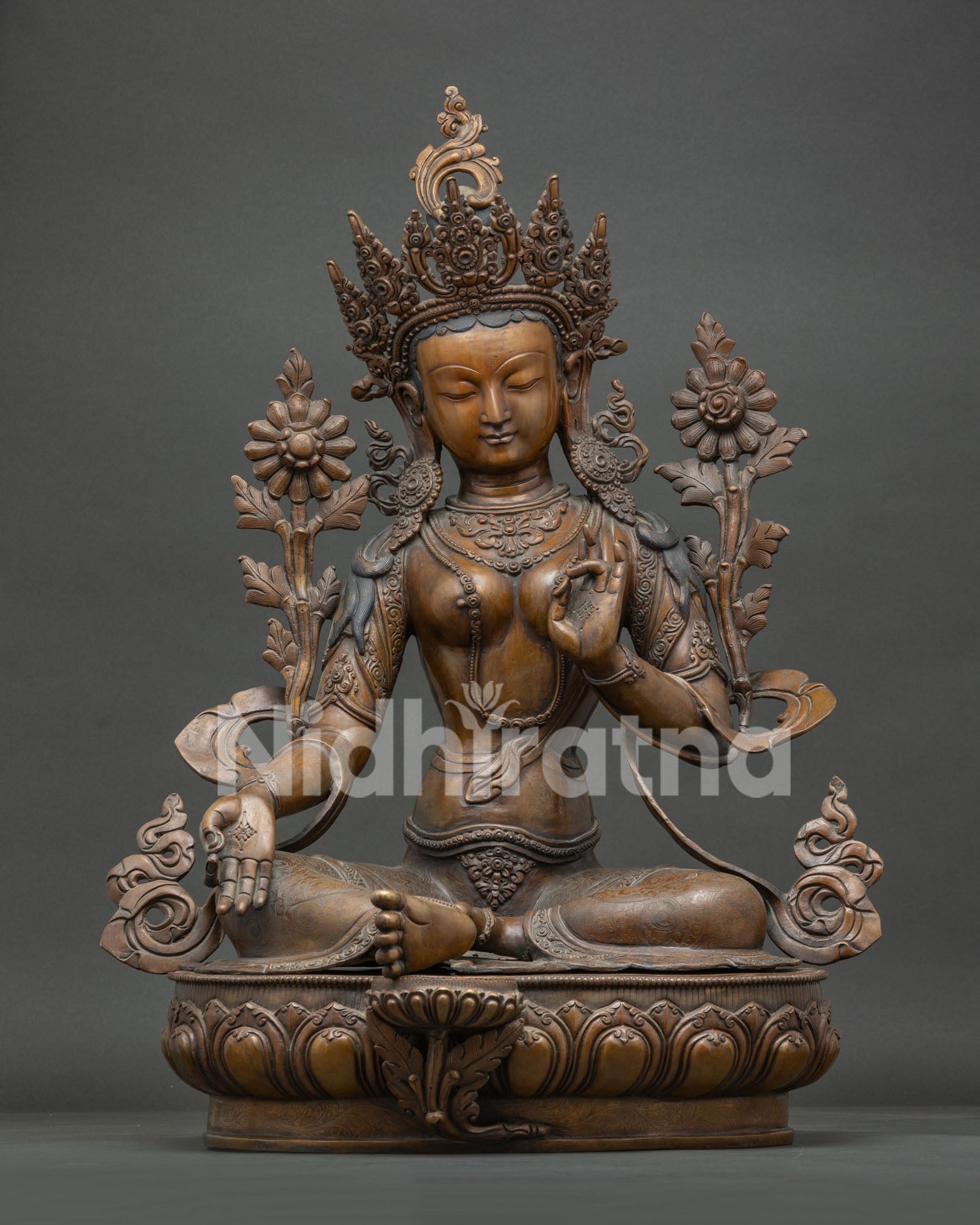 Large Green Tara copper statue, 25-inch handcrafted Nepalese Buddhist sculpture