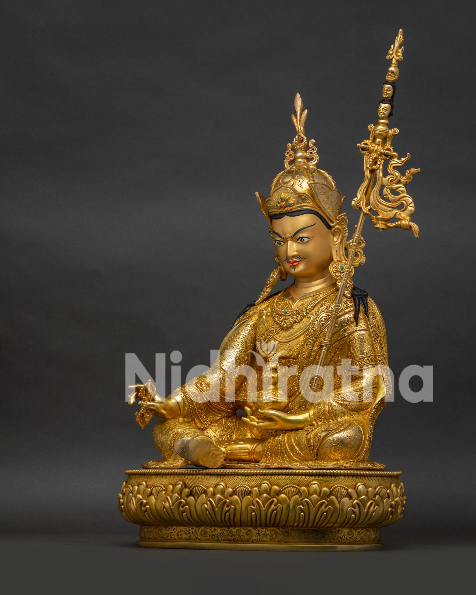 Large Guru Rinpoche Statue with Royal Posture and Traditional Buddhist Craftsmanship
