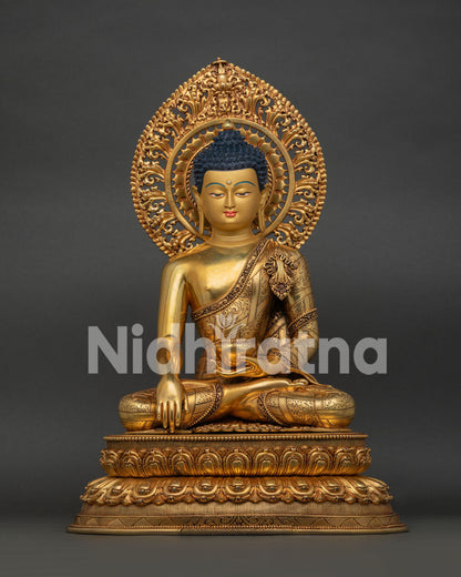 Front View of Large Shakyamuni Buddha Statue with 24K Gold Fire-Gilding from Nepal
