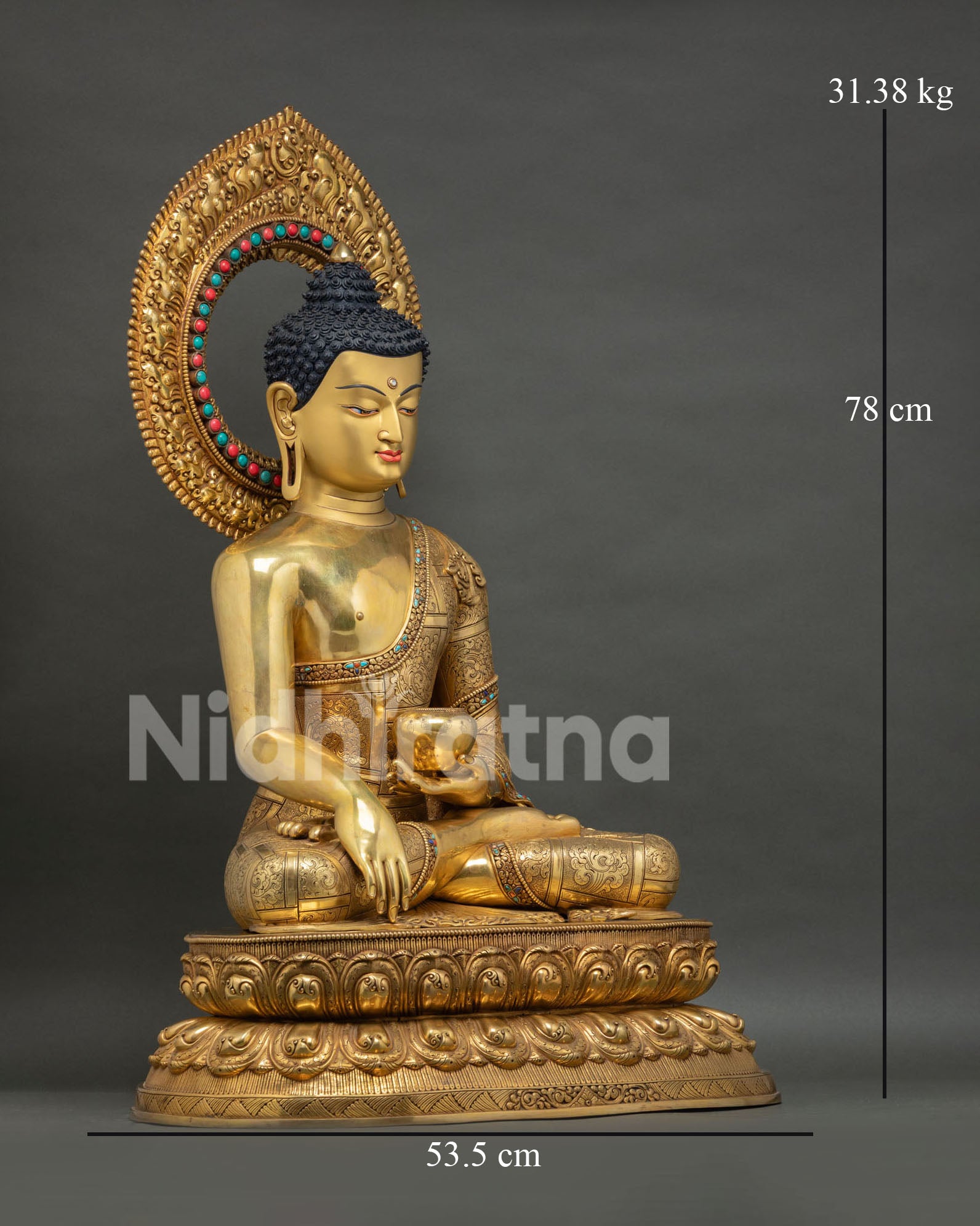 large shakyamuni buddha statue with dimensions handcrafted buddhist art nepal
