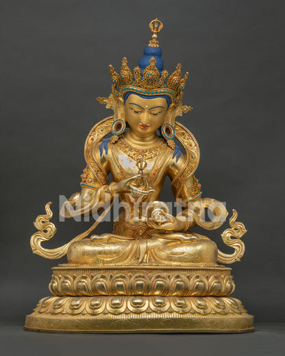 Large Vajrasattva Statue front view gold-fire-gilded copper Tibetan purification deity Nepal