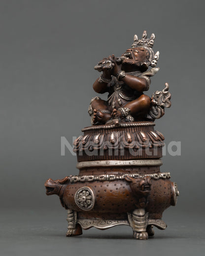 left side profile of vajradaka statue with handcrafted nepalese metalwork