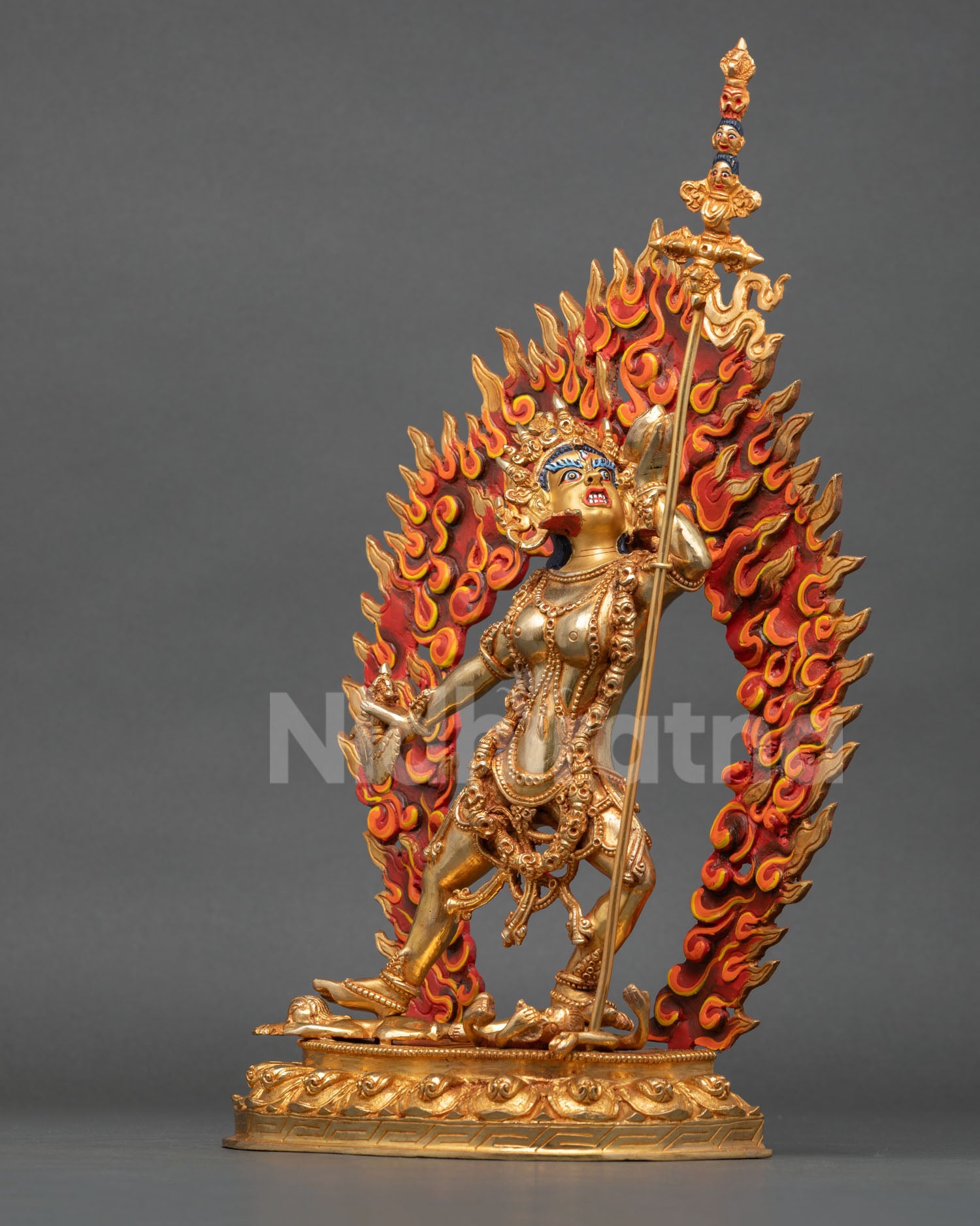 left side vajrayogini statue sacred tantric deity sculpture handcrafted patan nepal gold finish
