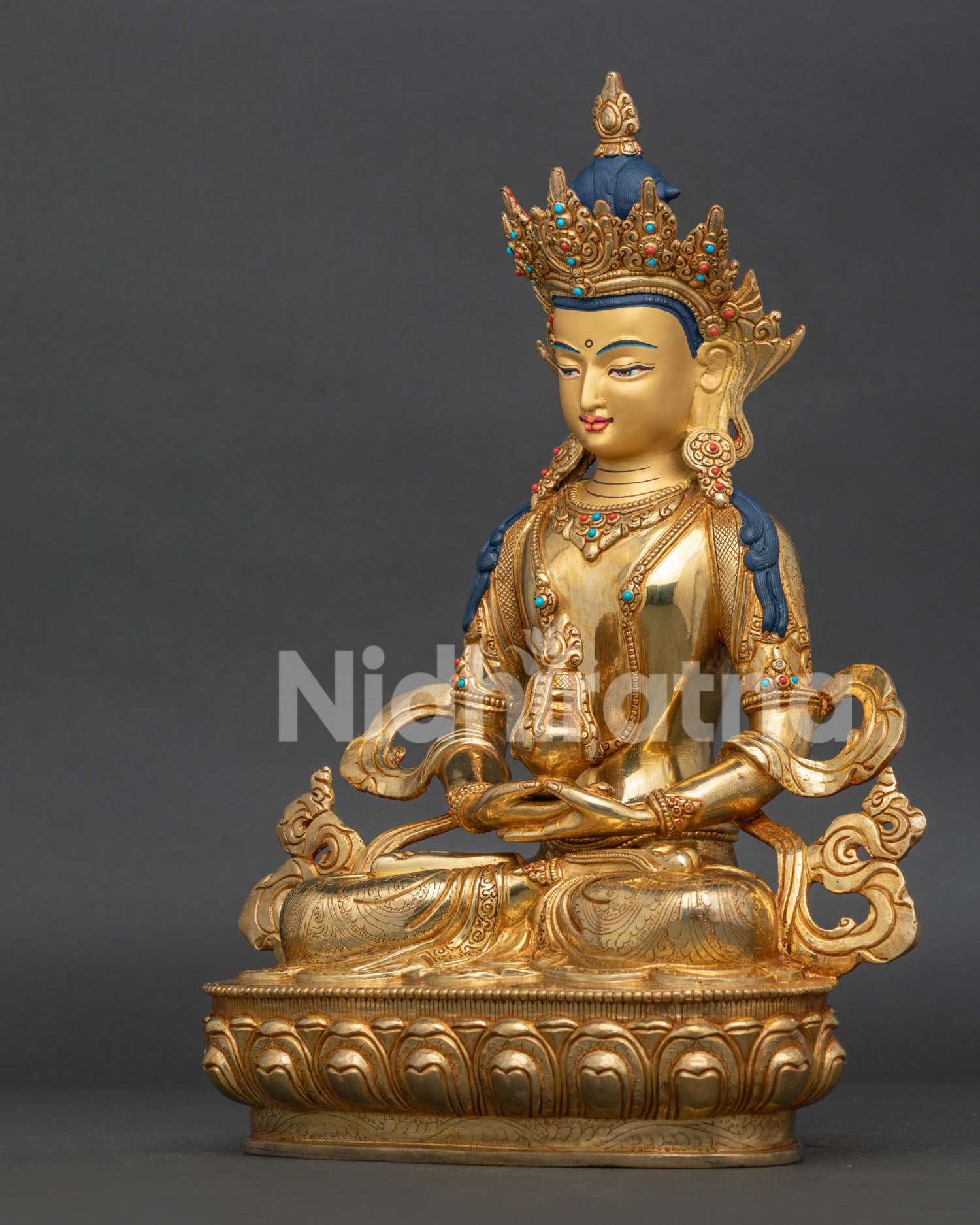 Left Side View Amitayus Buddha Statue Gold Fire Gilded Copper