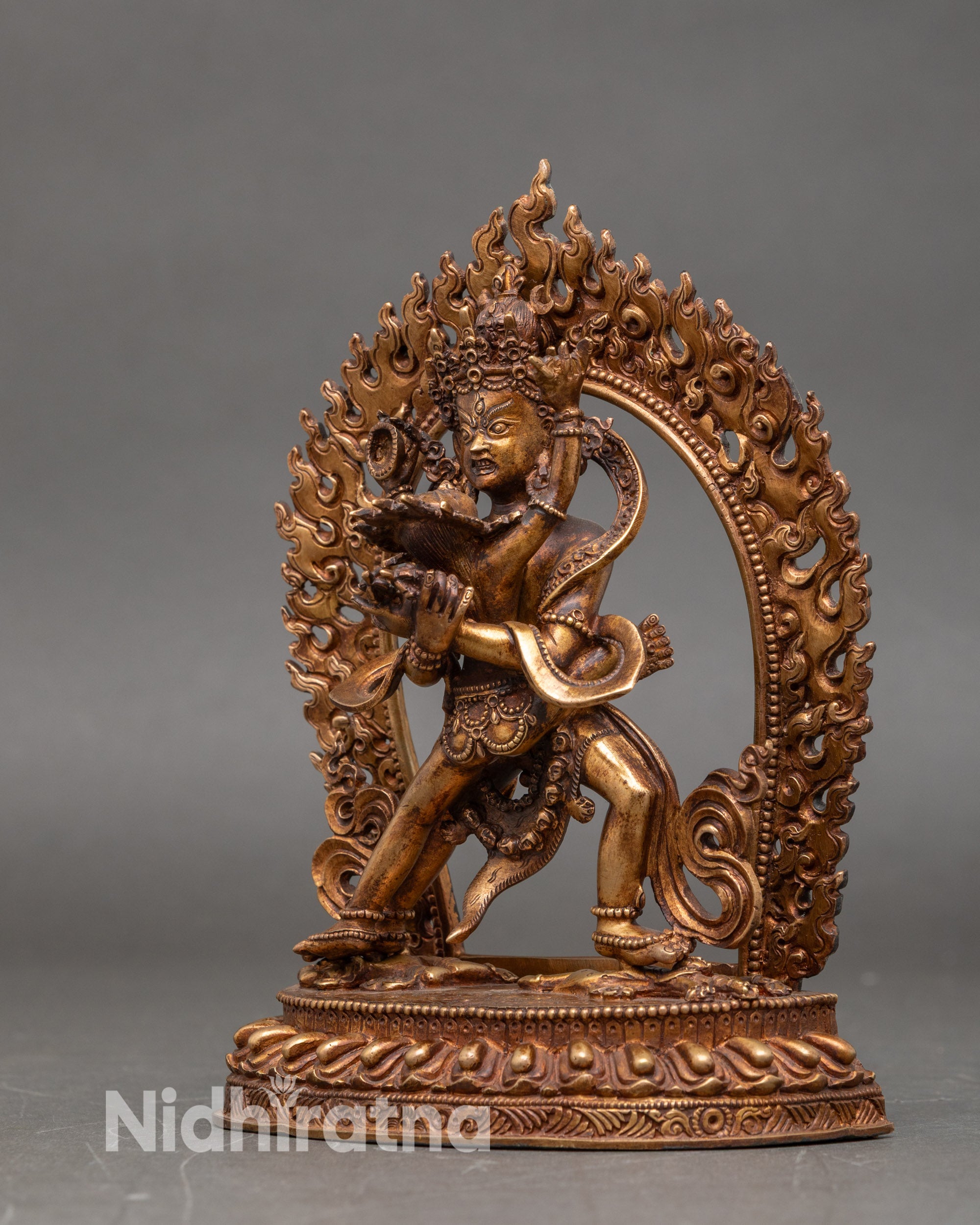 Left side view of Chakrasamvara statue, hand-crafted copper with gold fire-gilding