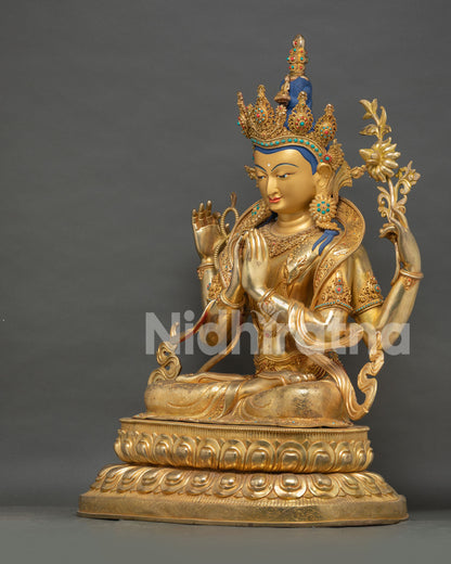 left side view chenrezig statue avalokiteshvara four armed bodhisattva fine metal craftsmanship