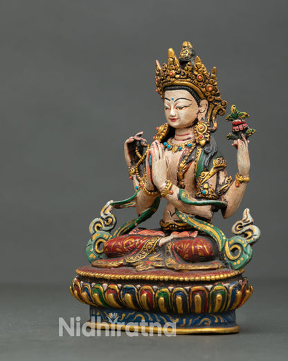 left side view copper chenrezig statue handcrafted bodhisattva with acrylic paint finish