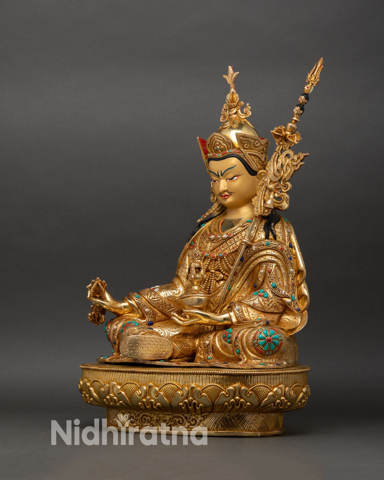 left side view guru padmasambhava statue handcrafted himalayan artwork
