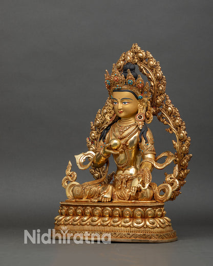 left side view ksitigarbha statue intricate details with semi-precious stones