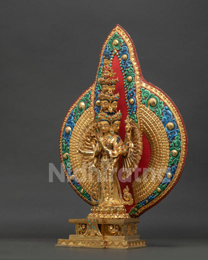 Left side view of 1000 Arm Chenrezig Statue handcrafted in Nepal